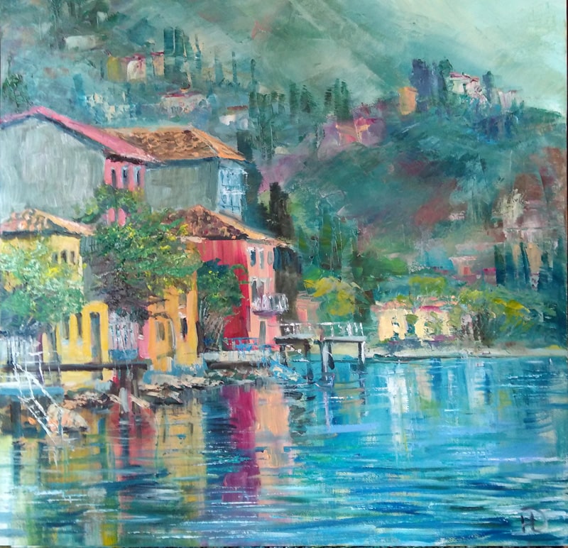Картина маслом "Озеро в горах" — на картине озеро Гарда летом