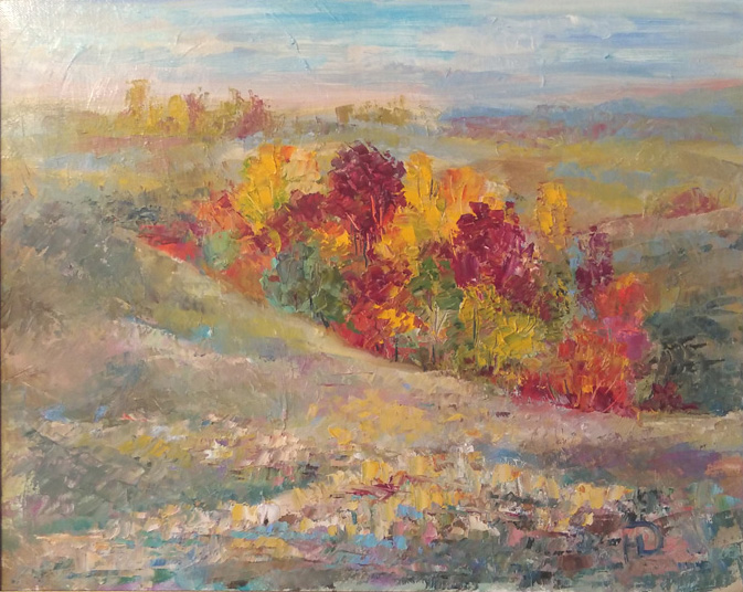 Картина маслом "Осенняя балочка" спокойный пейзаж около Черёмушкина родника
