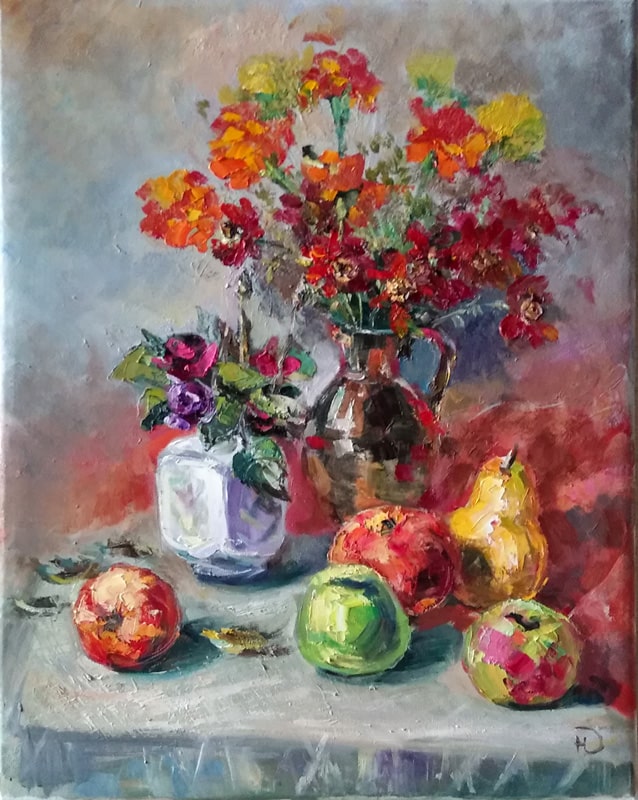 Натюрморт с фруктами и цветами "Душевная осень"