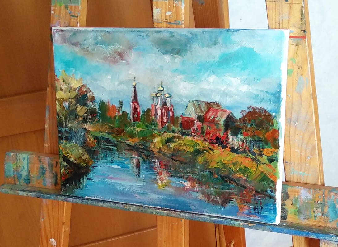 Картина "Новоаннинский храм" на молберте