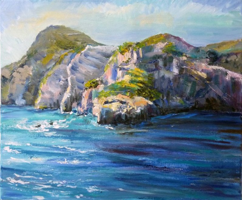 картина маслом "Море" Скалистое побережье Греции манит своими красками