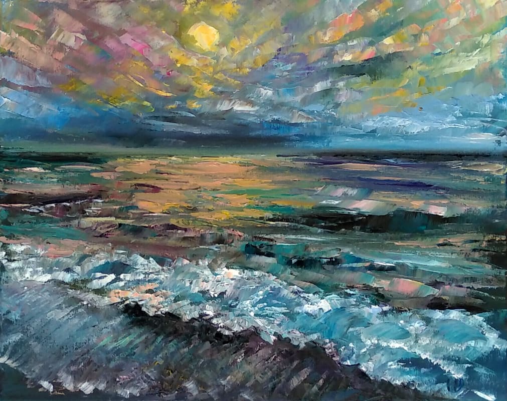 Картина "Морской закат" на берегу моря в Абхазии