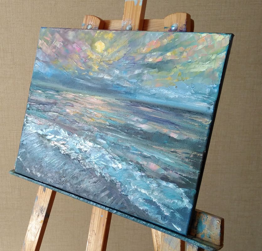 Картина "Морской закат" на молберте