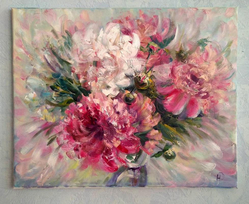 Картина маслом «Фантазия о пионах» | Букет весенних цветов