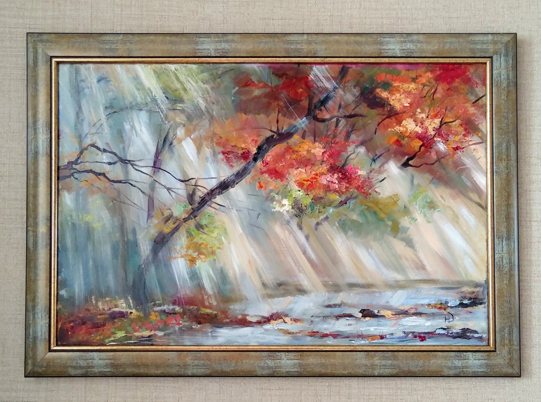 Картина маслом "Осенний свет" в раме, художник Нина Дивинская