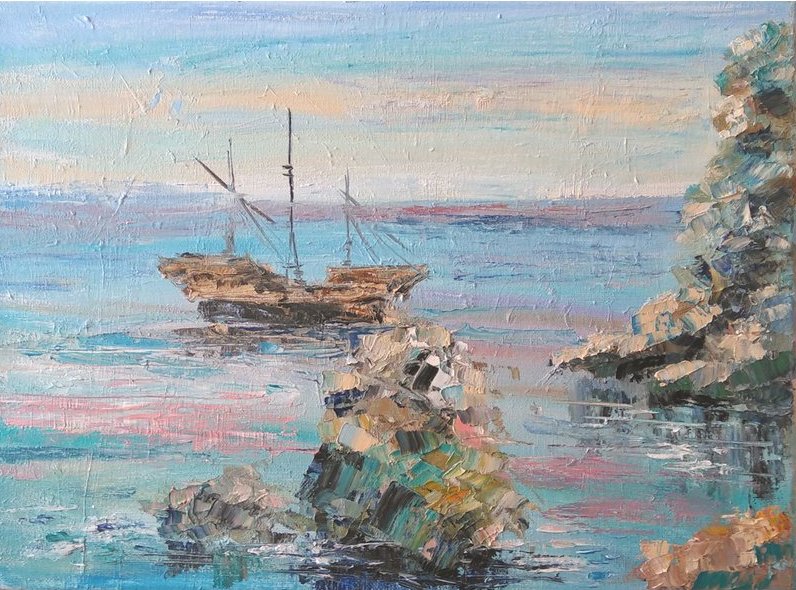 Картина маслом "Штиль на море" на холсте морской пейзаж в Хорватии