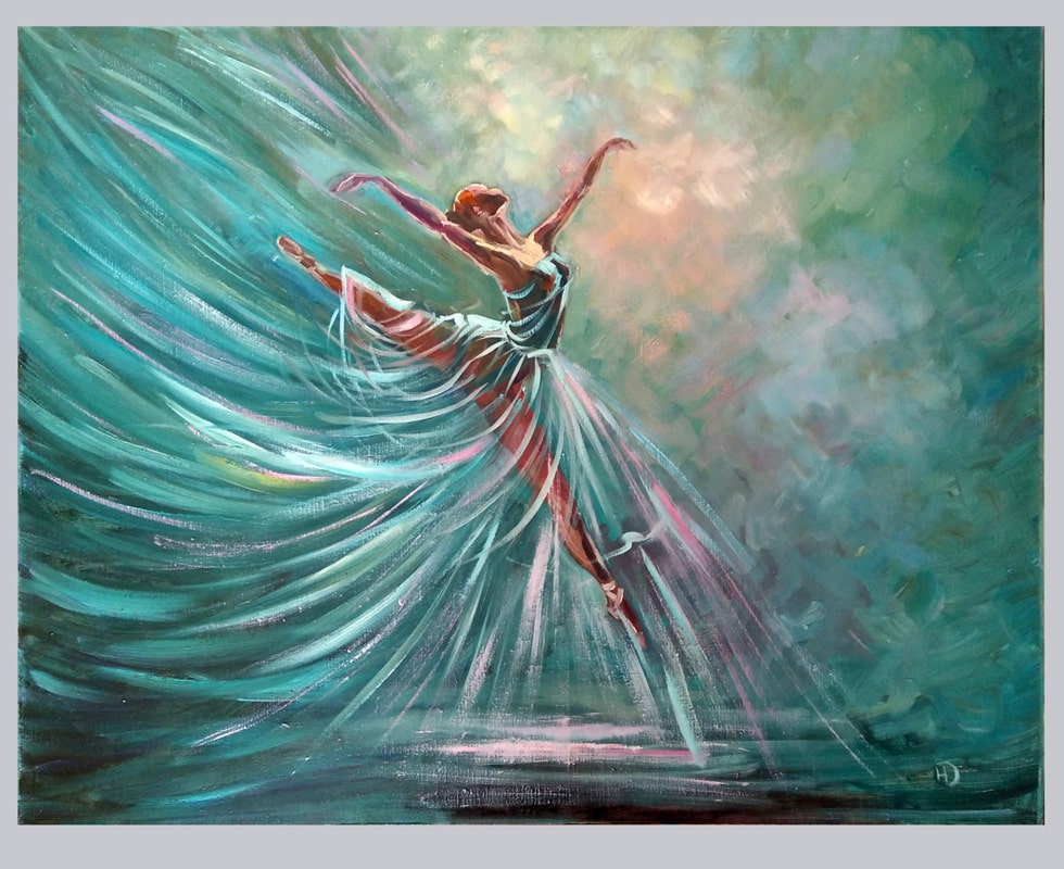 Картина маслом "Воздушный полет" с нежной балериной