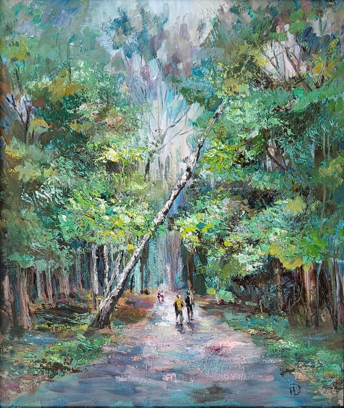 Живописный пейзаж с парком после дождяа на картине  маслом "Прохлада"  художник а Нины ДивинскойВолгоград