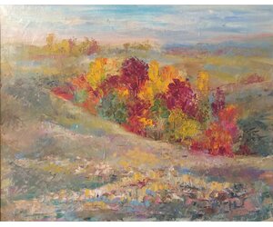 Картина маслом "Осенняя балочка" спокойный пейзаж около Черёмушкина родника