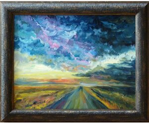 Картина маслом "Дорога на дачу" Путь лежит через степные просторы, окрашенные светом золотистого заката.