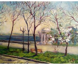 Пейзаж  "Весна в Волгограде" набережная просторного светлого города, художника Нина Дивинская Волгоград