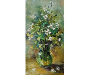 Картина "Порхающие анемоны" с букетом белых цветов художницы Нина Дивинская