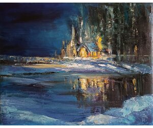 Картина "Тёплый свет" с зимним пейзажем художник Нина Дивинская Волгоград