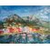 Картина маслом "Итальянский курорт" живописное побережье с морским курортом, расположенным у подножья гор