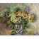 "Цветы гортензии в вазе" букет цветов гортензии и рутбекия в прозрачной вазе - пастозная живопись